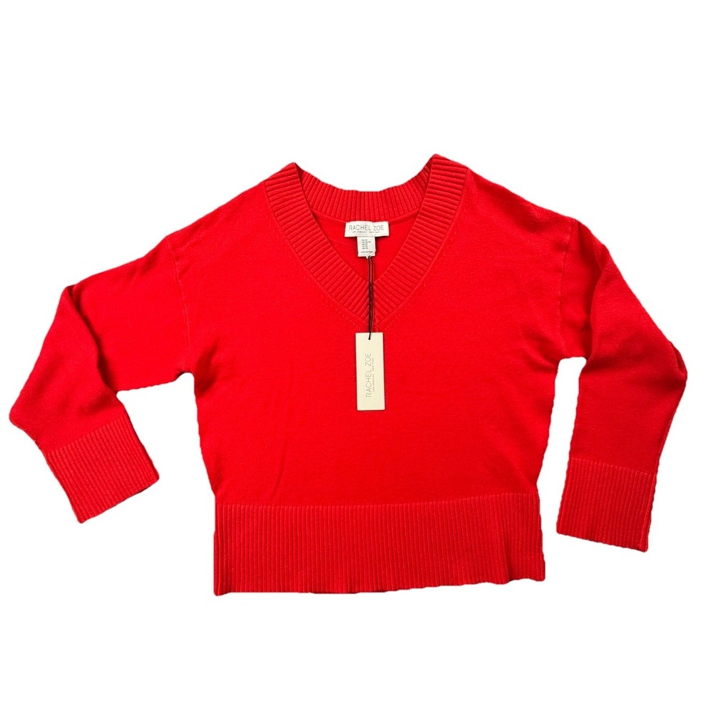 Rachel‎ Zoe V-Neck Sweater XS Red Knit Pullover NWT Soft Chic Classic